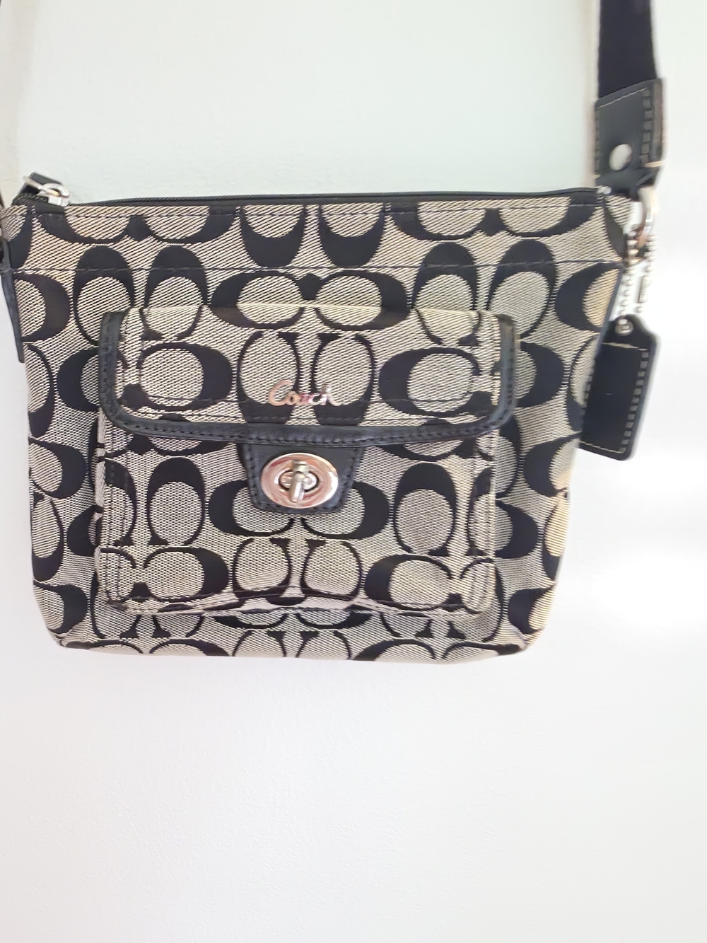 Vintage Coach Signature Jacquard Crossbody Bag in Black